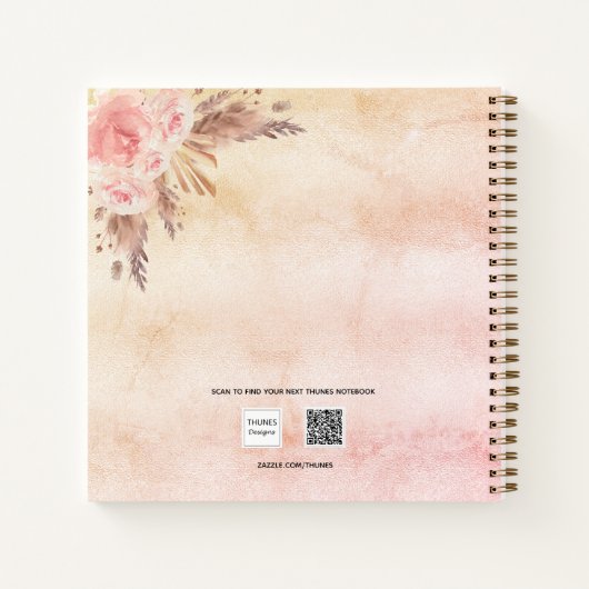 パンパスグラスバラ金ゴールドピンク花模様家族の写真 ノートブック (裏面)