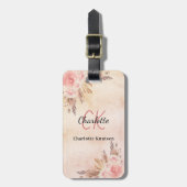 パンパスグラスバラ金ゴールド花ボホ名 ラゲッジタグ (正面縦)