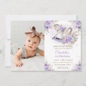 パンパスグラスパープルフローラロッキングホース誕生日 招待状 (正面)