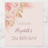 パンパスグラスピンクのバラ桃ベージュ誕生日 ワインラベル (シングルラベル)