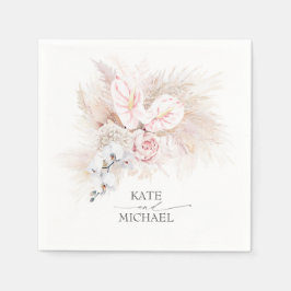 パンパスグラスピンクアンスリウムトロピカルエレガント スタンダードカクテルナプキン