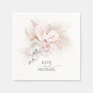 パンパスグラスピンクアンスリウムトロピカルエレガント スタンダードカクテルナプキン