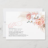 パンパスグラスピンクハローベビーガールシャワー 招待状 (正面)