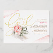 パンパスグラスピンクフローラかわいい赤ちゃんシャワ実在ー 箔招待状 (正面)