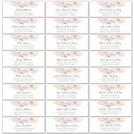 パンパスグラスピンクフローラゲストネーム住所 シール (正面)