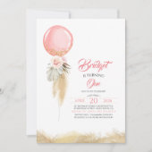 パンパスグラスピンクフローラバルーンエキゾチック誕生日 招待状 (正面)
