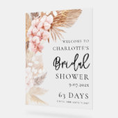 パンパスグラスピンクフローラブライダルシャワー歓迎 アクリルサイン (傾斜)