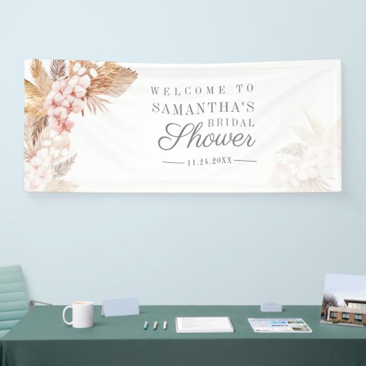 パンパスグラスピンクフローラブライダルシャワー 横断幕 (トレードショー)