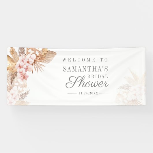 パンパスグラスピンクフローラブライダルシャワー 横断幕 (横)