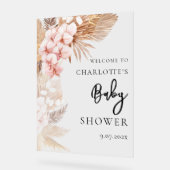 パンパスグラスピンクフローラベビーシャワーウェルカム アクリルサイン (傾斜)