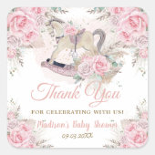 パンパスグラスピンクフローラロッキングホース赤ちゃんシャワー スクエアシール (正面)