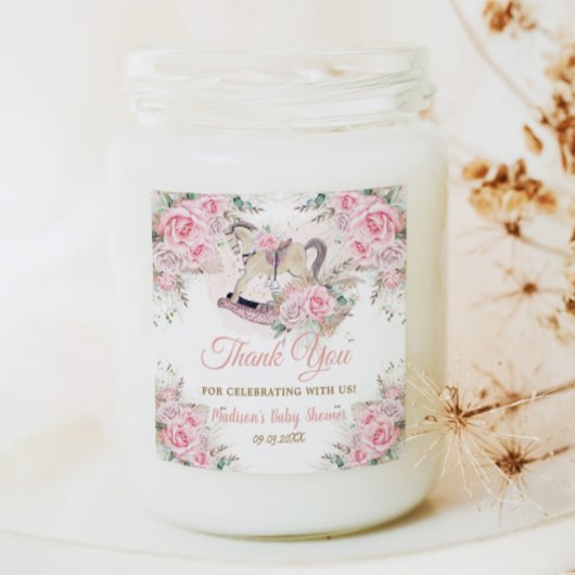 パンパスグラスピンクフローラロッキングホース赤ちゃんシャワー スクエアシール