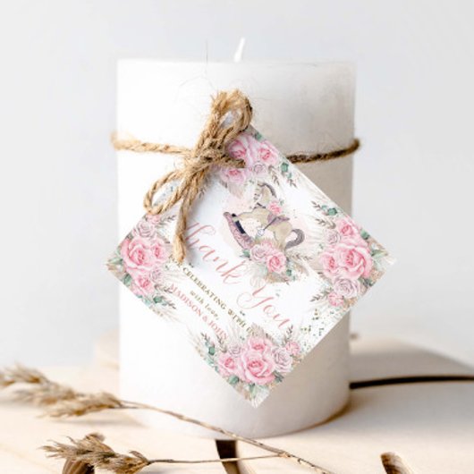 パンパスグラスピンクフローラロッキングホース赤ちゃんシャワー フェイバータグ