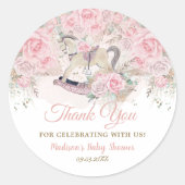パンパスグラスピンクフローラロッキングホース赤ちゃんシャワー ラウンドシール (正面)