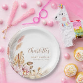 パンパスグラスピンクブラウンフローラ |赤ちゃんシャワー ペーパープレート (パーティー)