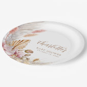 パンパスグラスピンクブラウンフローラ |赤ちゃんシャワー ペーパープレート (アングル)