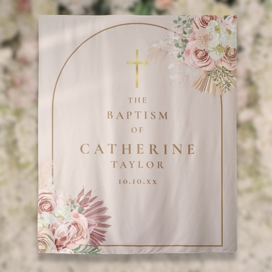 パンパスグラスピンク金ゴールドアーチバプティスフォトバックグラウンド タペストリー