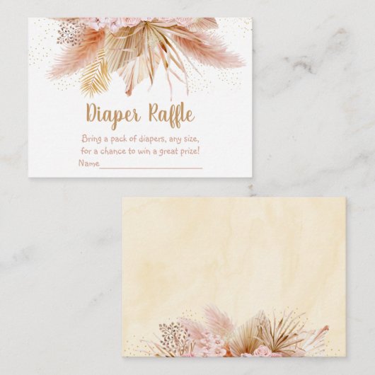 パンパスグラスピンク金ゴールドフローラベビーおむつラッフル エンクロージャーカード (正面/裏面)