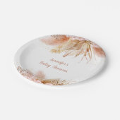 パンパスグラスピンク金ゴールドフローラベビーシャワー ペーパープレート (アングル)