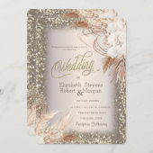 パンパスグラスフラワーズグリッターフレームウェディング 招待状 (正面/裏面)