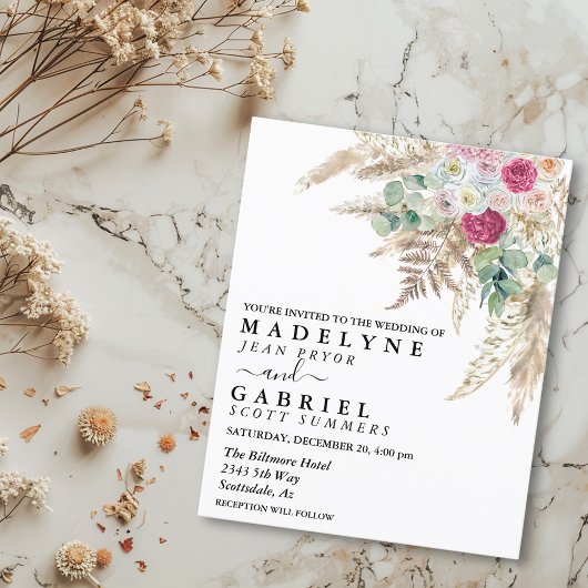 パンパスグラスフラワーピンク水彩ボホバジェット