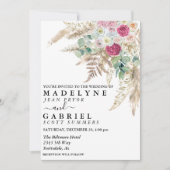 パンパスグラスフラワーピンク水彩ボホ自然 招待状 (正面)