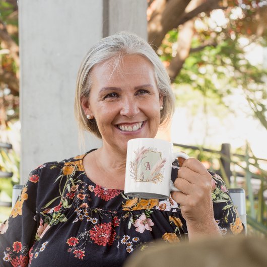 パンパスグラスフレーム モノグラムマグ ギフトアイデア コーヒーマグカップ