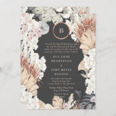 パンパスグラスフレーム |金箔モノグラム |木炭 招待状 (正面/裏面)