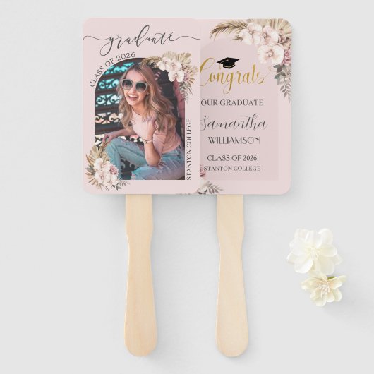 パンパスグラスフローラアーチ写真卒業 ハンドファン (正面&裏面)