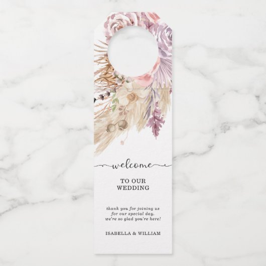 パンパスグラスフローラカスタムウェルカム結婚ズ ボトルネックタグ (正面)