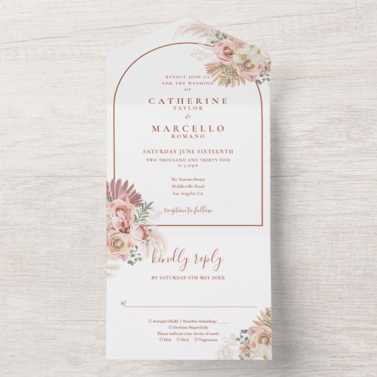 パンパスグラスフローラテラコッタアー結婚チズオールイン オールインワン招待状 (内側)