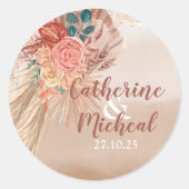 パンパスグラスフローラテラコッタボホシック結婚ズ ラウンドシール (正面)