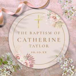 パンパスグラスフローラバプテスマ《キリスト教》洗礼式や命名式賛成 ラウンドシール