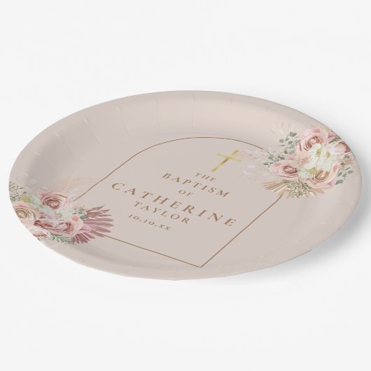 パンパスグラスフローラバプテスマ《キリスト教》洗礼式や命名式 ペーパープレート (アングル)