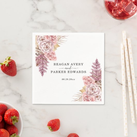 パンパスグラスフローラパープルカスタムウェディング スタンダードカクテルナプキン (インサイチュ)