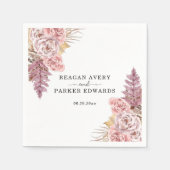 パンパスグラスフローラパープルカスタムウェディング スタンダードカクテルナプキン (正面)