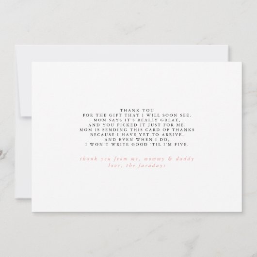 パンパスグラスフローラピンクベビーシャワーありがとう サンキューカード (裏面)