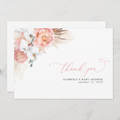 パンパスグラスフローラピンクベビーシャワーありがとう サンキューカード (正面/裏面)