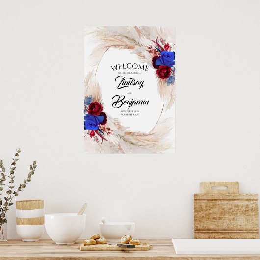 パンパスグラスフローラ結婚リースのウェルカムサイン ポスター (キッチン)