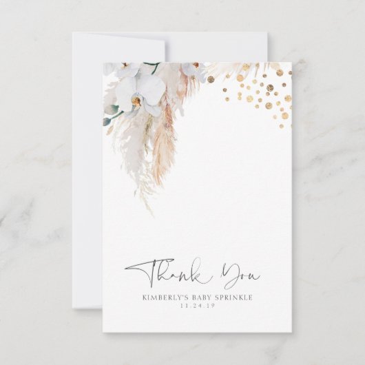 パンパスグラスフローラ赤ちゃんシャワー小さいありがとう サンキューカード (正面)