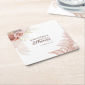 パンパスグラスブライダルシャワーテラコッタフローラ スクエアペーパーコースター (アングル)