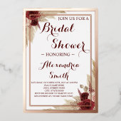 パンパスグラスブライダルシャワーバラ金ゴールド 箔招待状 (正面)