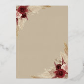 パンパスグラスブライダルシャワーバラ金ゴールド 箔招待状 (裏面)