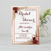 パンパスグラスブライダルシャワーバラ金ゴールド 箔招待状 (立ち正面)