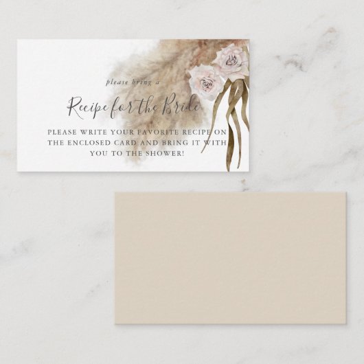 パンパスグラスブライダルシャワーレシピリクエスト エンクロージャーカード (正面/裏面)