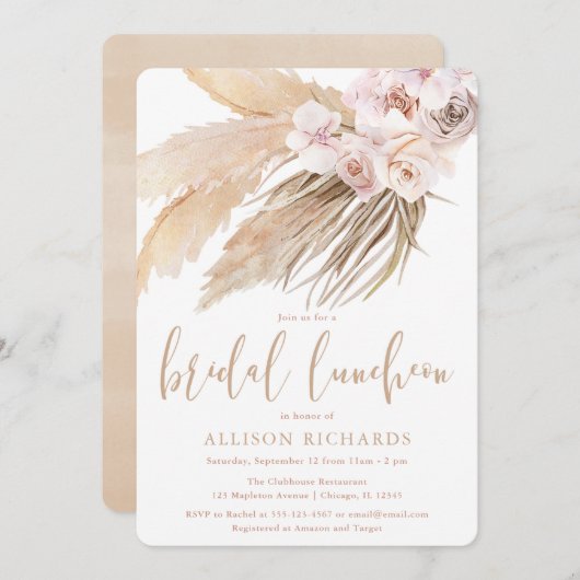 パンパスグラスブライダルルンチョンボホボヘミアン砂漠 招待状 (正面/裏面)