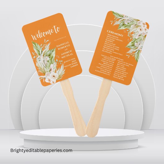 パンパスグラスブライトテラコッタ結婚式 プログラム ハンドファン