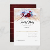 パンパスグラスブルガンディレッドダスティブルーウェディングRSVP 出欠カード (正面/裏面)