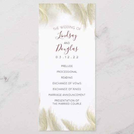 パンパスグラスブルガンディレッド結婚式 プログラム (正面)