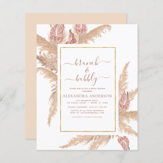 パンパスグラスブルンチバブリーボホブライダルシャワーインヴィ (正面/裏面)